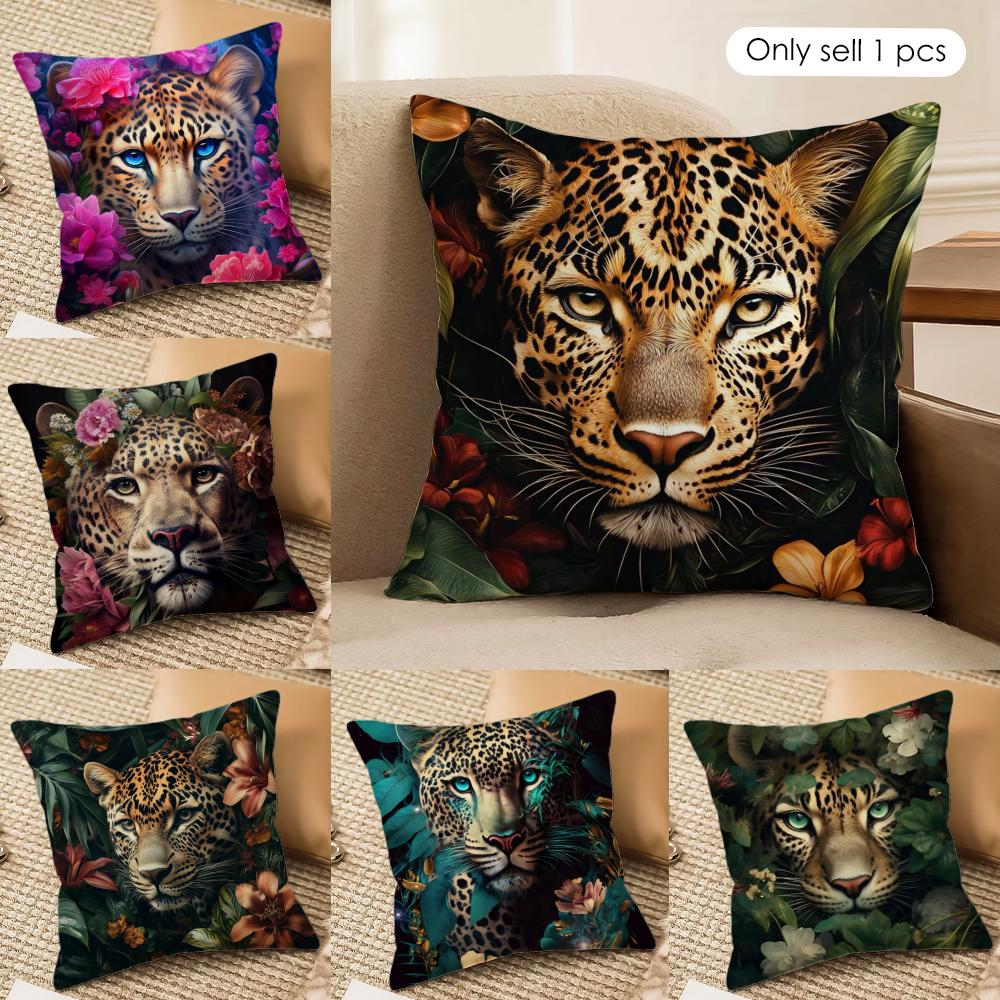 Fashion Leopard With Wreath Cushion Cover Short plush Doublesided Print Square Throw Pillow Covers Sofa Home Cushion Decor