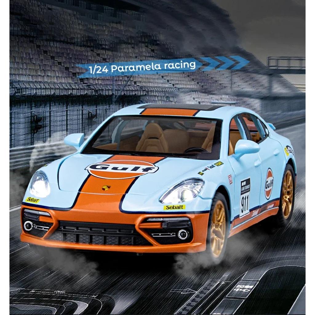 1/24 Porsche Panamera GULF Суперкар Литой сплав и Игрушечные транспортные средства Металлическая модель игрушечного автомобиля Звук и Свет Коллекционная игрушка
