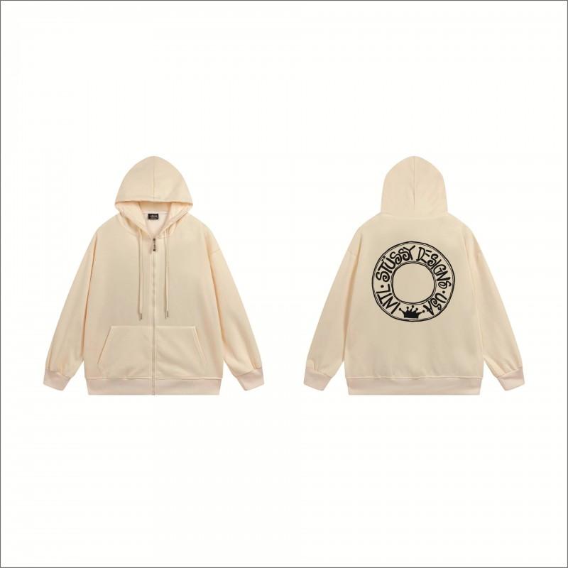 Stussy-Style Zip-Up Hooded Sweatshirt Men Oversized Cotton Long Sleeve Casual Graphic Pullover Jacket