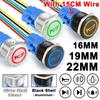 16/19/22mm Custom Metal Power Button Switch with Wire Waterproof LED Light Black/Silver Start Stop for Car Boat 12V 24V ON OFF Pushbutton Switches 3