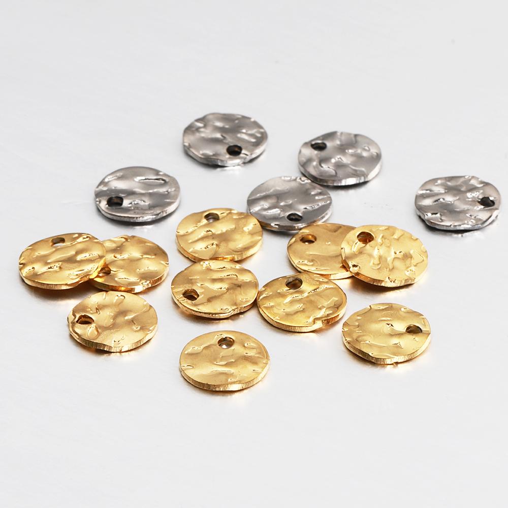 10pcs Gold Color Stainless Steel 8-12mm Round Hammered Charms Earrings Pendant for DIY Earring Jewelry Making Findings Supplies