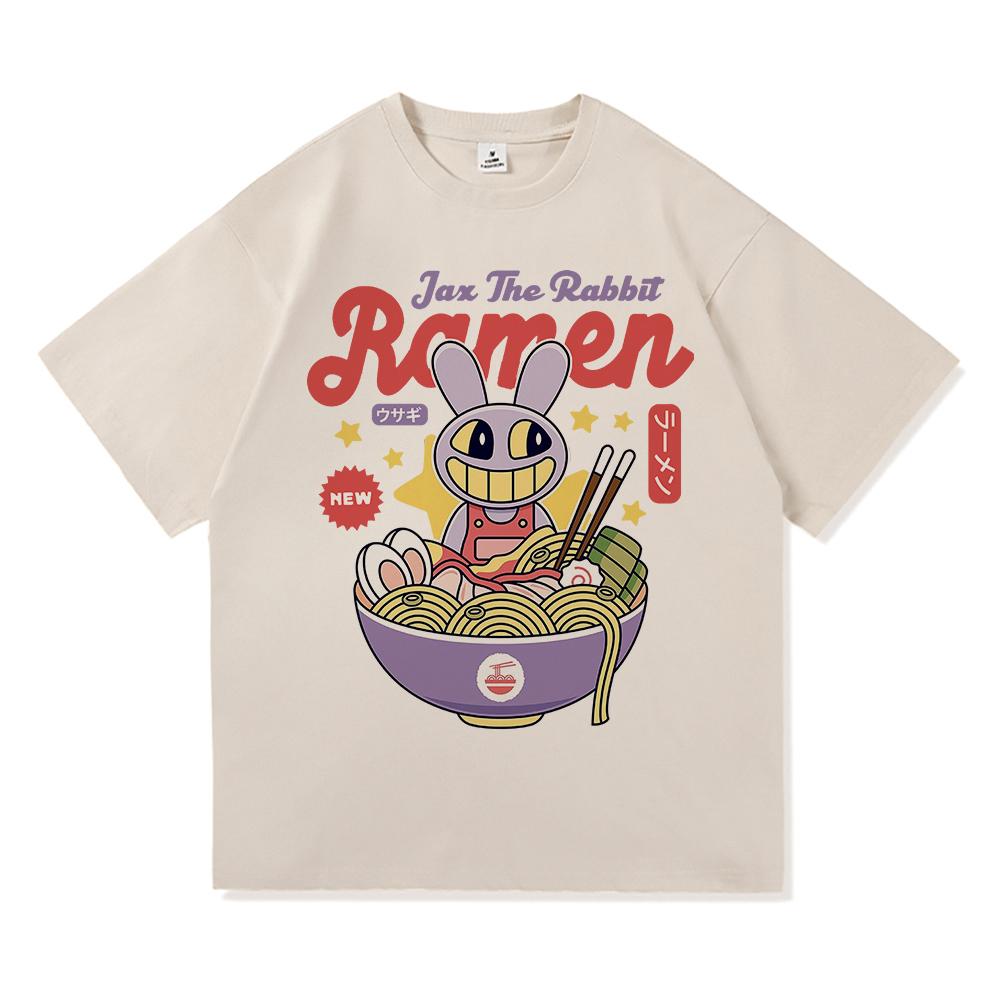 Футболка Amazing Digital Circus Jax Ramen, модная мужская, забавная, футболка Caine Pomni, унисекс, милая, кролик, лапша, хлопковые футболки, рубашки