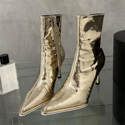 Eilyken Мягкая кожа Низкий каблук Молнии Женские ботильоны Заостренный носок Весна Осень Уличные Короткие Женские туфли