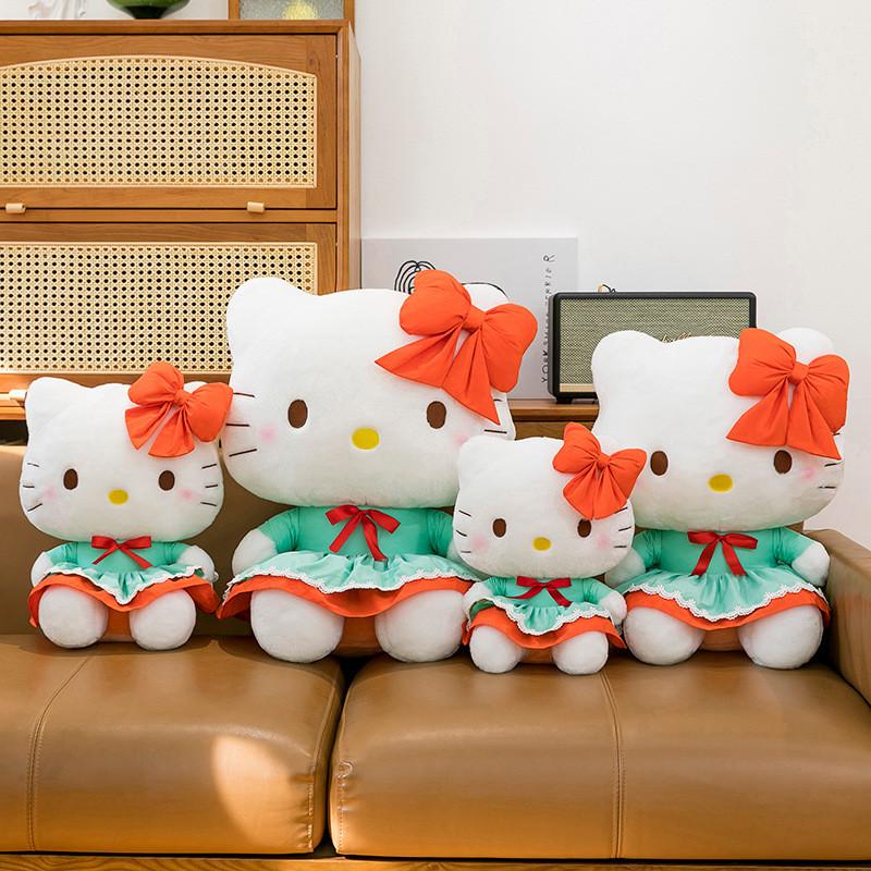 Кошка Зеленое Платье Плюшевая Игрушка Красный Бант Деревенский Стиль Подарок для Девочек День Рождения