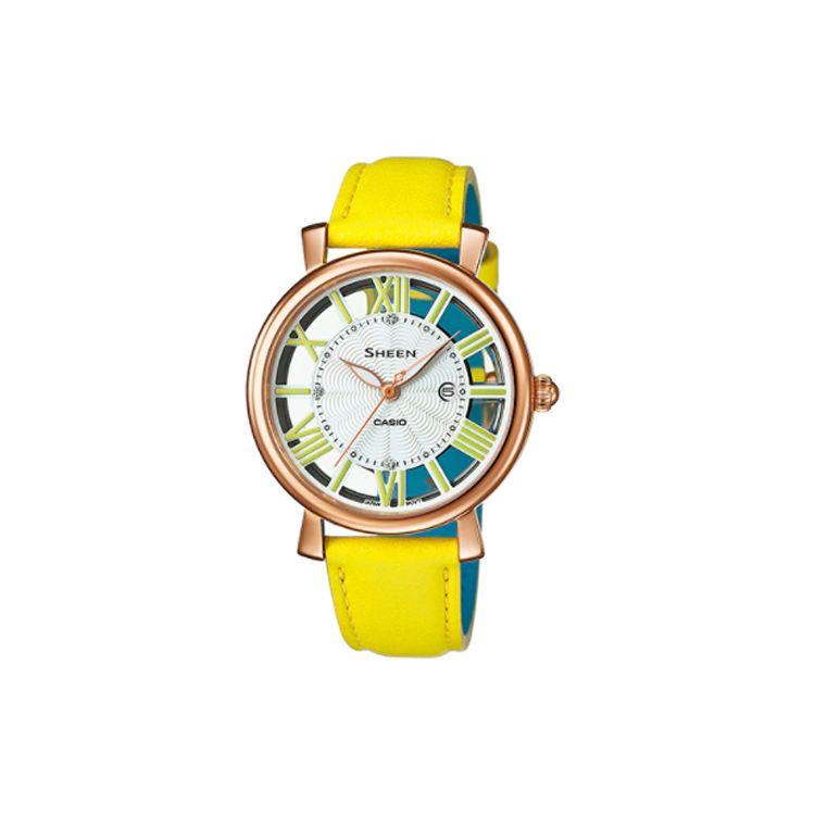 Casio Серия Sheen Минималистичная Повседневная Мода Кварцевый Механизм Ремешок из Натуральной Кожи Женские Часы Белый Циферблат Женские часы SHE-4047PGL-9A