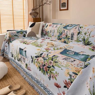 Чехол для дивана из жаккарда в европейском стиле с цельным полотном и узором «цветок в деревенском стиле», вязаный, стираемый в стиральной машине