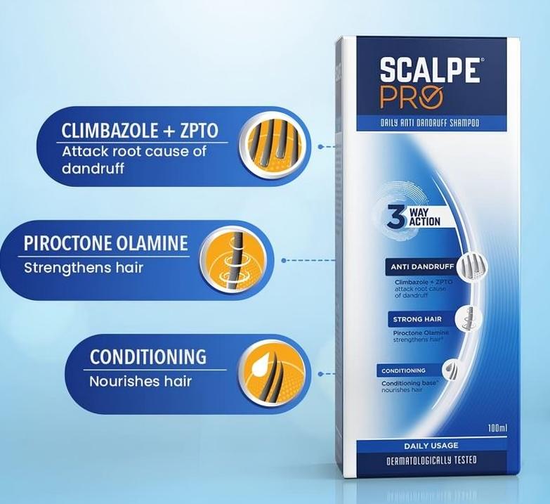 Шампунь против перхоти Scalpe Pro Daily Anti-Dandruff Shampoo устраняет перхоть от источника 100 мл