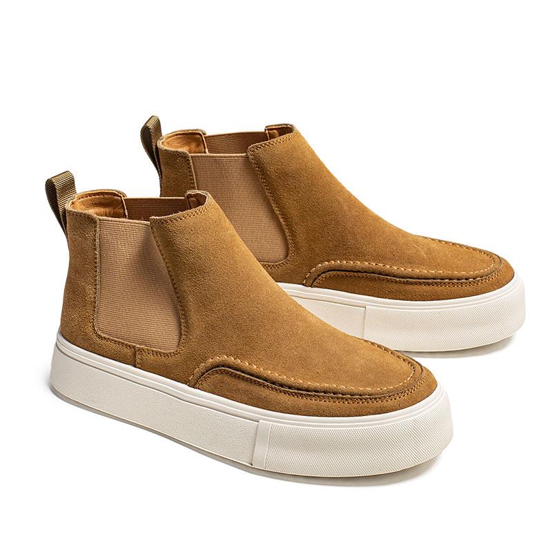 Fashion Chelsea Boots Warm Winter Cowboy Leather Men Boots Comfort High Top Shoes Outdoor Casual Thick Soled Boots Dating Party