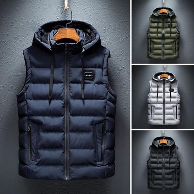 Мужской зимний хлопковый жилет с мягкой подкладкой, толстый теплый без рукавов, с капюшоном, карманами на шнурке, ветрозащитный мягкий теплый мужской однотонный мужской жилет
