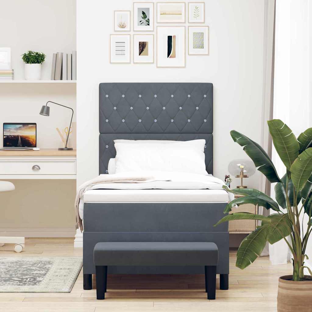 Box Spring Bed with Headboard Dark Grey 200 x 100 cm Velvet