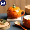 Мультяшная милая керамическая чашка в виде тыквы с крышкой, чашка для завтрака, десертная чашка для супа, чашка для овсянки, студенческая чашка для воды, кружка