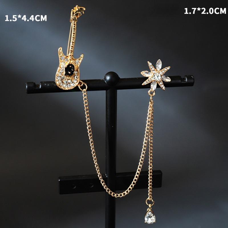 1 шт. Двухслойная металлическая цепочка золотистого тона, брошь в виде креста и звезды, инкрустированная стразами, съемная, модный декор для повседневной носки