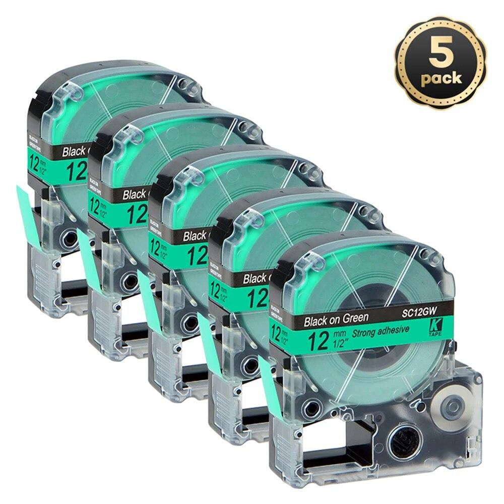 5 упаковок, 12 мм, черный на белом, совместимые этикетки Epson LC-4WBN/SS12KW SC12RW SC12YW ST12KW для принтера Epson LW300 LW400 500 600