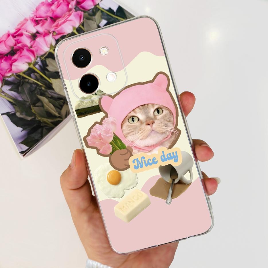 Для Vivo Y28 4G Чехол V2352 Милый Кот Панда Расписная Крышка Мягкий Силиконовый Чехол для Телефона Для Vivo Y28 Y 28 VivoY28 4G Funda 6.68'' Coque