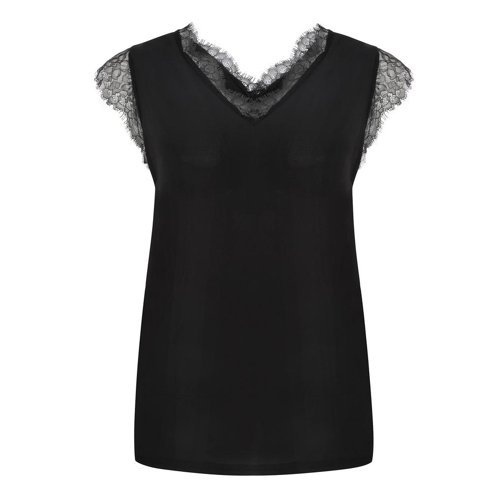Women's V-Neck Lace Casual Solid Sleeveless Shirts Tank Tops Blouse