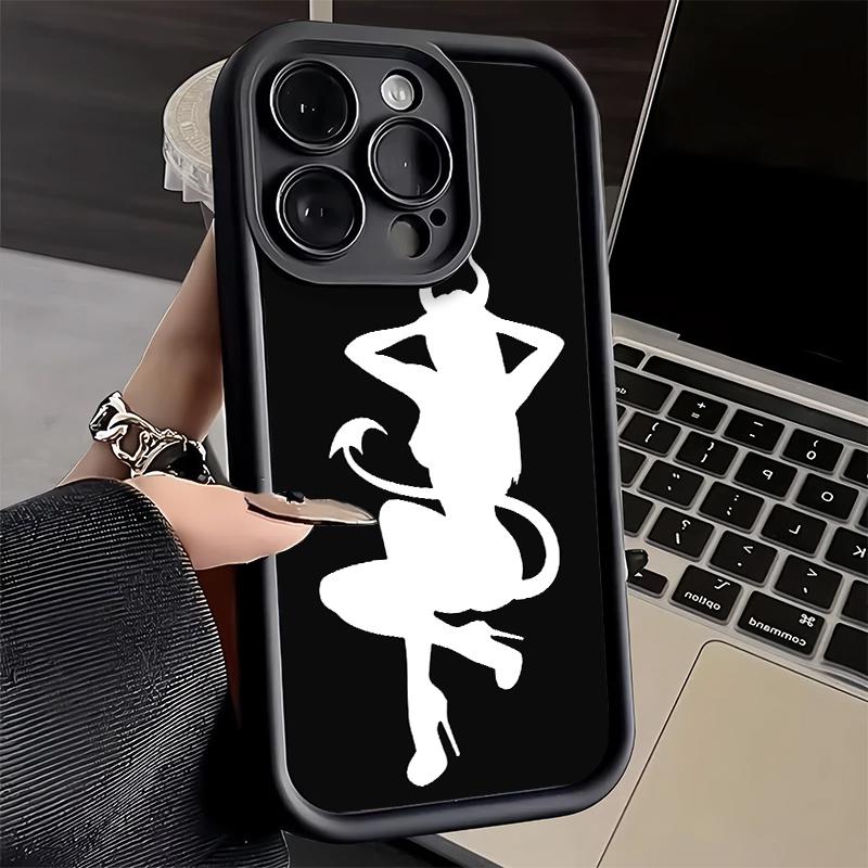 Чехол для телефона iPhone 17 Air 16E 15 16 Pro Max Силуэт Девушки-Дьяволицы Крутой Чехол 14 Plus 13 12 Mini Мягкий Силиконовый Чехол Fundas