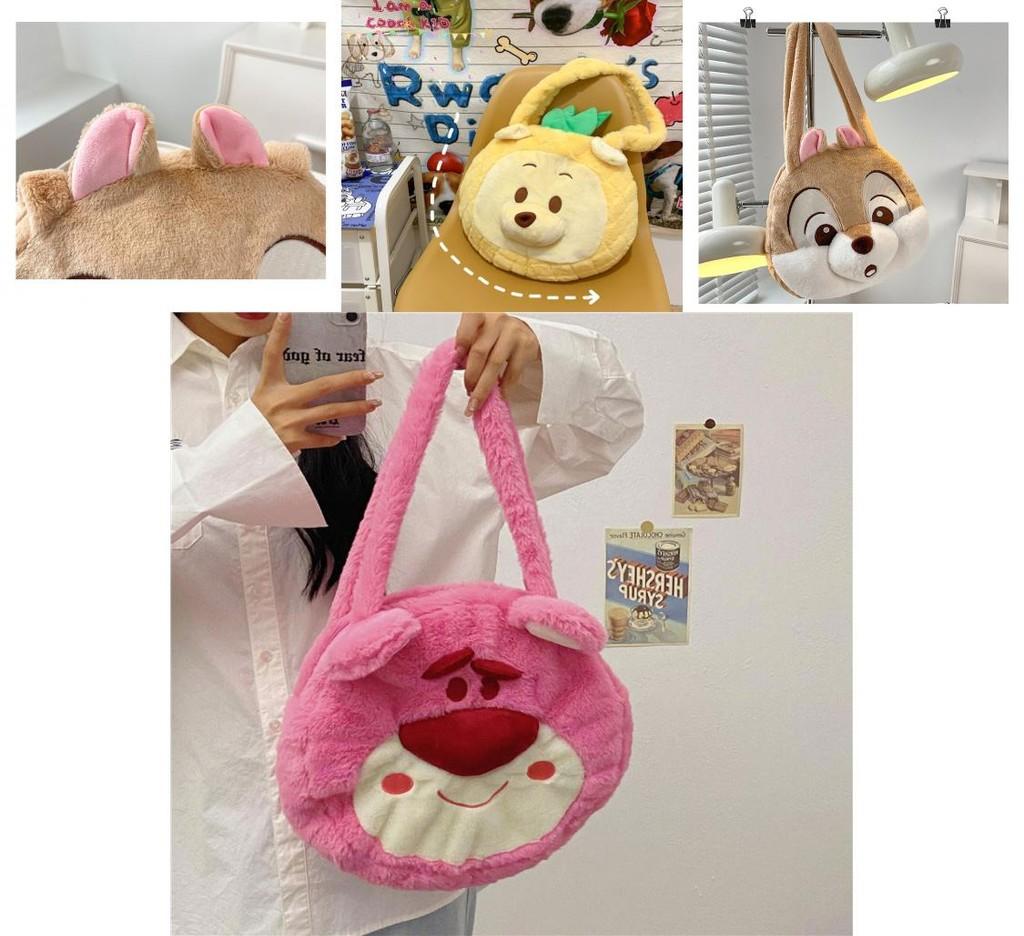 Pineapple Pup And Strawberry Bear Plush Cartoon Shoulder Bag Large Capacity Tote For Everyday Use