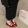 New Style Fashion Women's Satins Shallow Shoes Women Pointed Toe Thin Low Heels Mary Jane Shoes Female Pumps Strap Zapatos Mujer