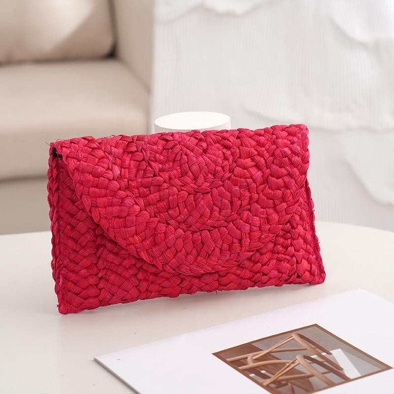 Модная пляжная сумка, женская летняя пляжная сумка-конверт, тканый клатч, однотонная, большая вместительная сумка для хранения, соломенная сумка из кукурузной шелухи