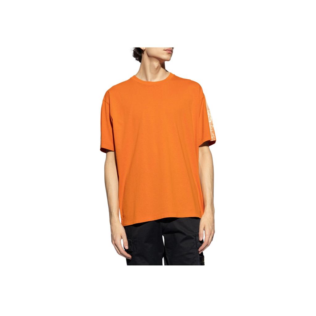 STONE ISLAND Однотонная футболка с принтом логотипа, круглым вырезом, спущенной линией плеча и коротким рукавом, мужские топы, оранжевый 80152RC85-V0032