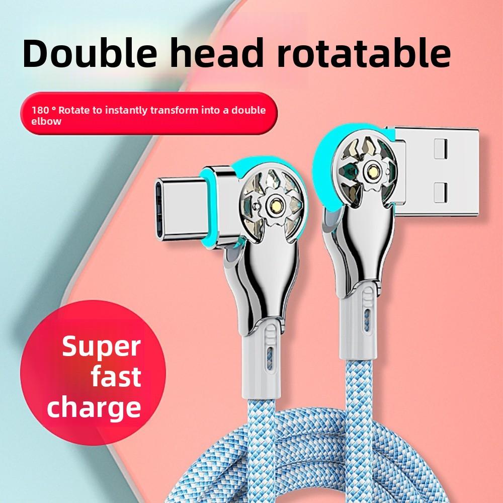 Двойной изгиб 180 градусов Кабель для передачи данных 66 Вт Угловой кабель для передачи данных Вращающийся кабель для зарядки телефона Зарядка телефона