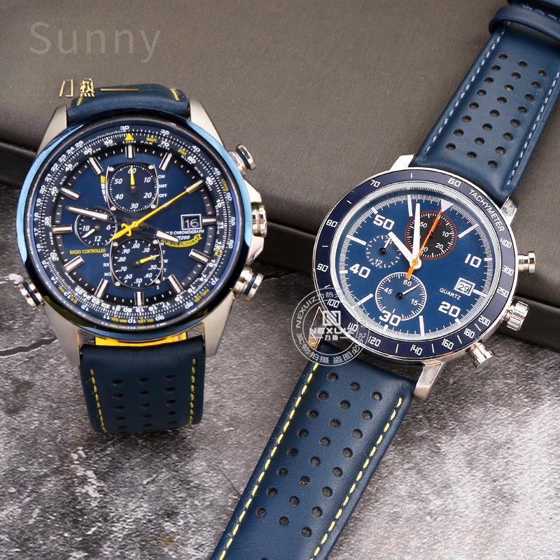 Для Citizen Blue Angel 22 23 мм Стальная Пряжка-иголка Желтая Линия Air Eagle At8020 Jy8078 Мужские Изогнутые Ремешки для Часов из Натуральной Кожи