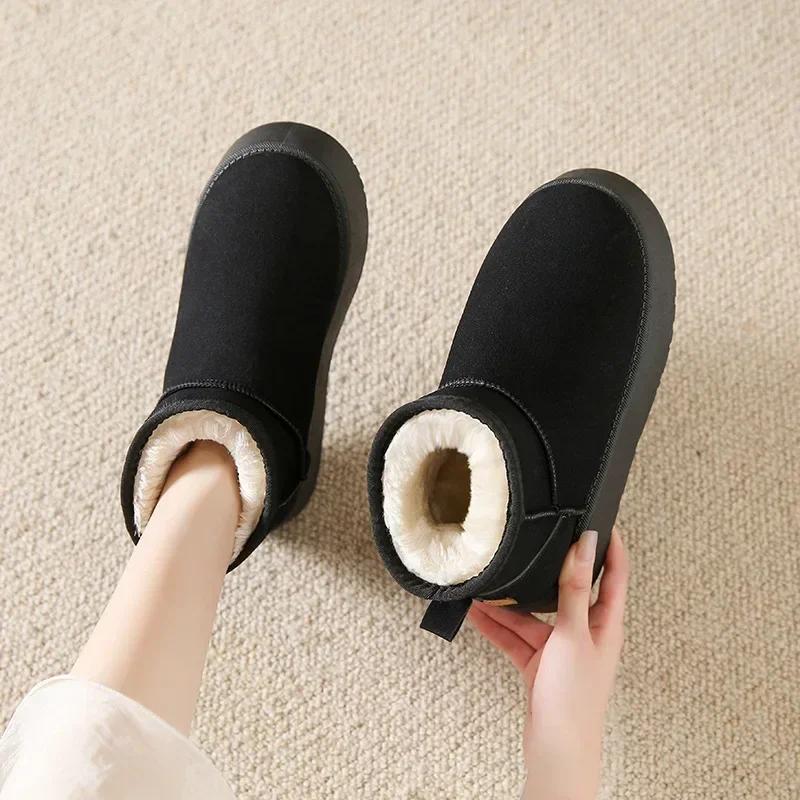 Зимние женские короткие плюшевые теплые зимние ботинки, повседневная обувь, новые замшевые ботильоны «Челси» на плоской подошве, женская обувь на платформе, Botas