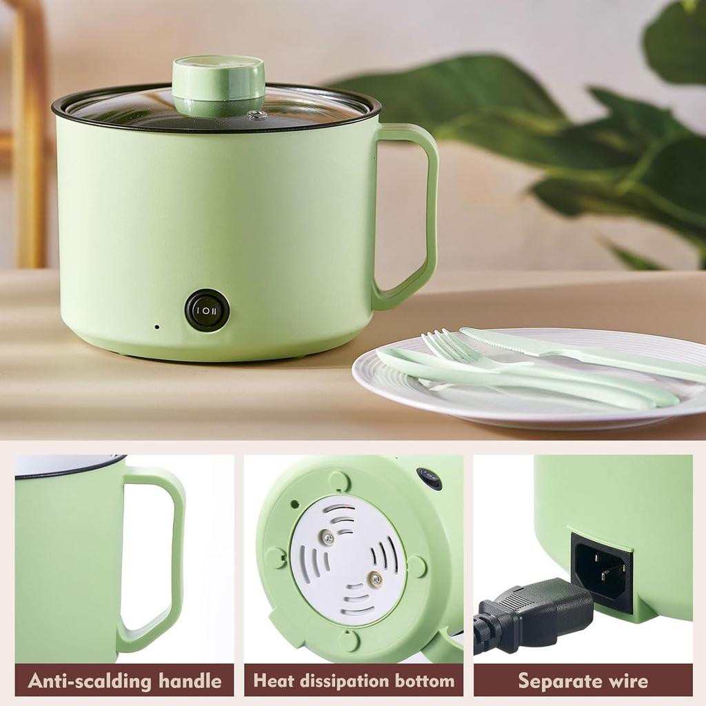 Cooker Hot Pot Electric Dual Power Noodle Cooker, Boil Dry Protection, Nonstick,