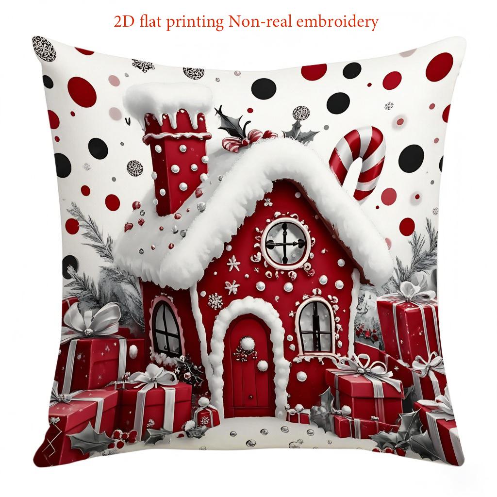 Christmas Pillows 2D Flat Printing Non Real Embroidery Polyester Pillowcase, Sofa Decorative Cushion Cov Headboard Pillow