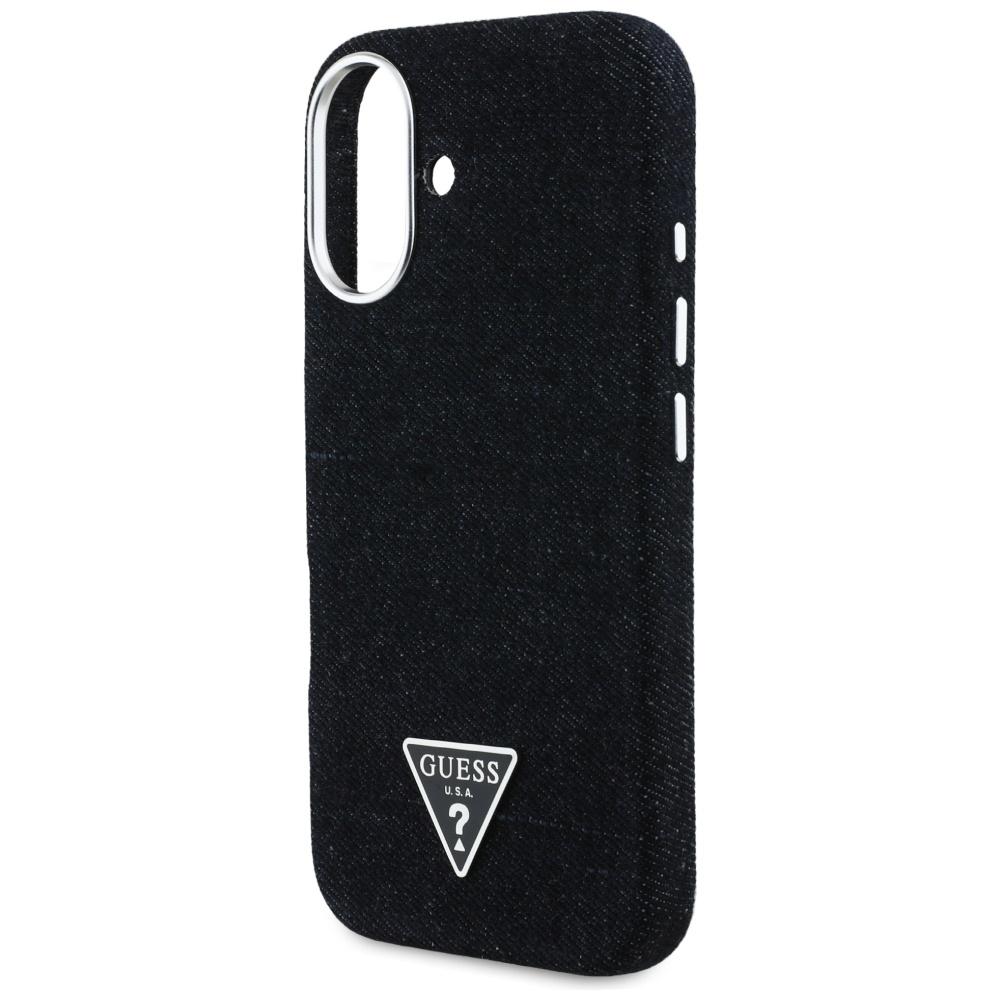 Etui do iPhone 16 Guess Denim Triangle Logo MagSafe Czarny