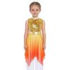 Girls Worship Praise Dance Tunic Dresses Mock Neck Sleeveless Asymmetrical Hem Shiny Sequins Bodice Dress Contemporary Dancewear