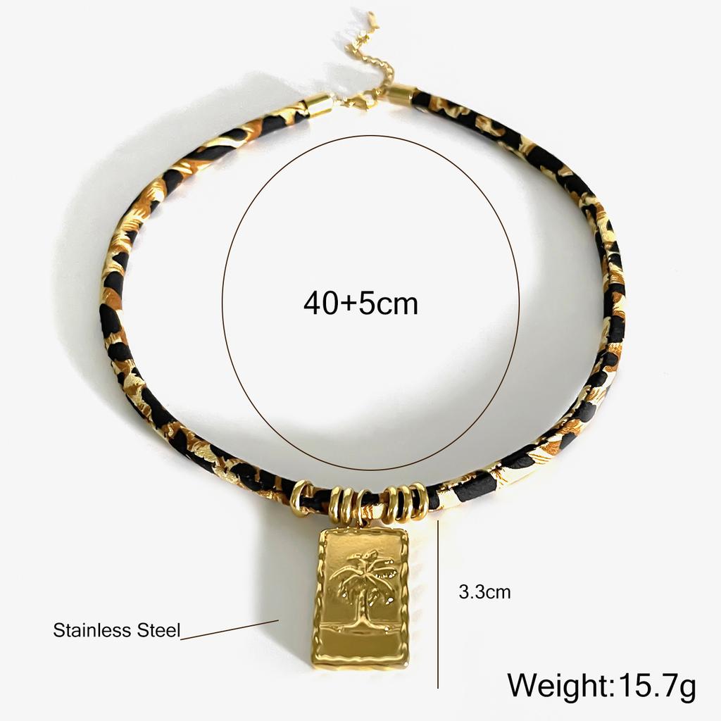 Личность Нержавеющая сталь Леопардовый полиэстер Цветок Сердце Солнце Капля Ожерелье воротник 18K PVD Покрытие Популярный подарок ювелирные изделия