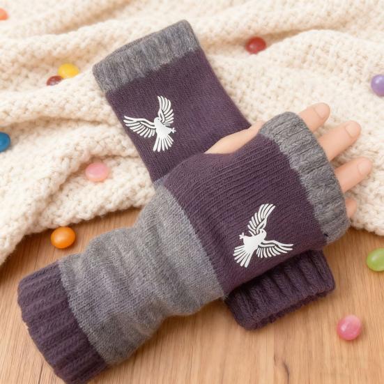 Вязаные женские перчатки без пальцев Теплые перчатки с милой вышивкой Контрастные по цвету Дышащие вязаные перчатки для сенсорного экрана, печати, письма