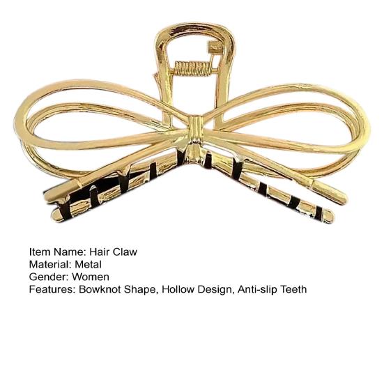 Женская заколка для волос с полым геометрическим бантом, заколка для волос с противоскользящими зубцами для волос на затылке