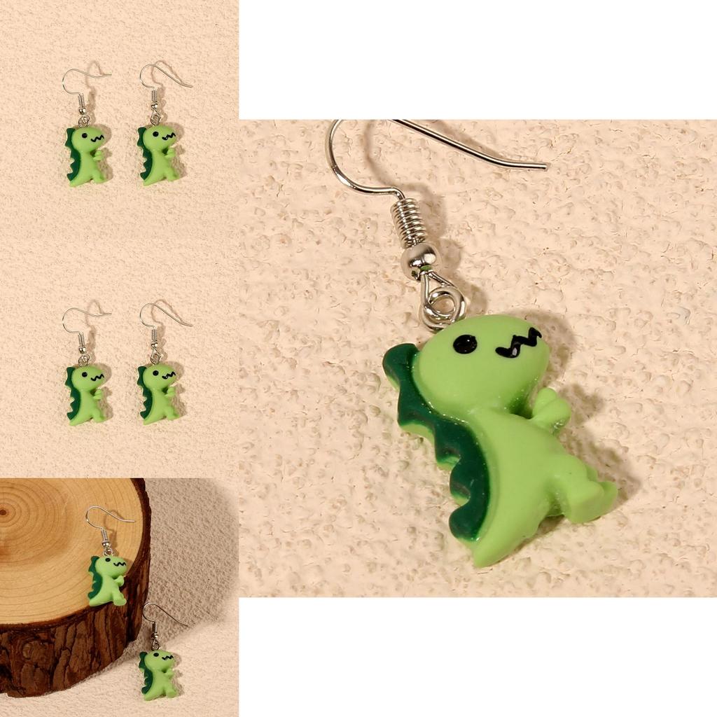 Cartoon Dinosaur Drop Earrings Made Of Soft Clay For Girls Fashion Jewelry Collection