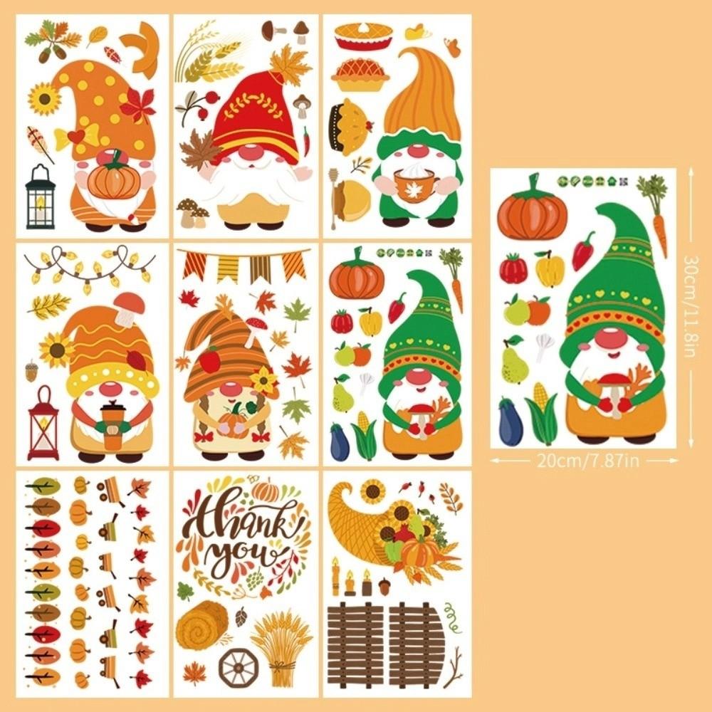 9pcs/pack Thanksgiving Window Stickers Fall Harvest Them PVC Autumn Window Clings Turkey Pattern DIY Maple Leaf Window Stickers
