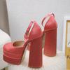Fashion 2025 New High-Heeled Waterproof Table One-Line Buckle Rhinestone Banquet Ladies Satin Sandals Plus-Size Fashion Runway