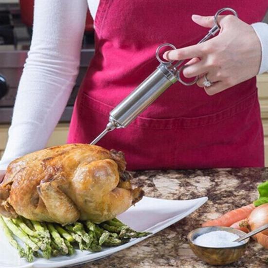 Meat Injector Kit Marinade Seasoner with Stainless Steel Needles for BBQ Grill Turkey Ergonomic Design Seasoning Injector for Flavorful Meat Brisket