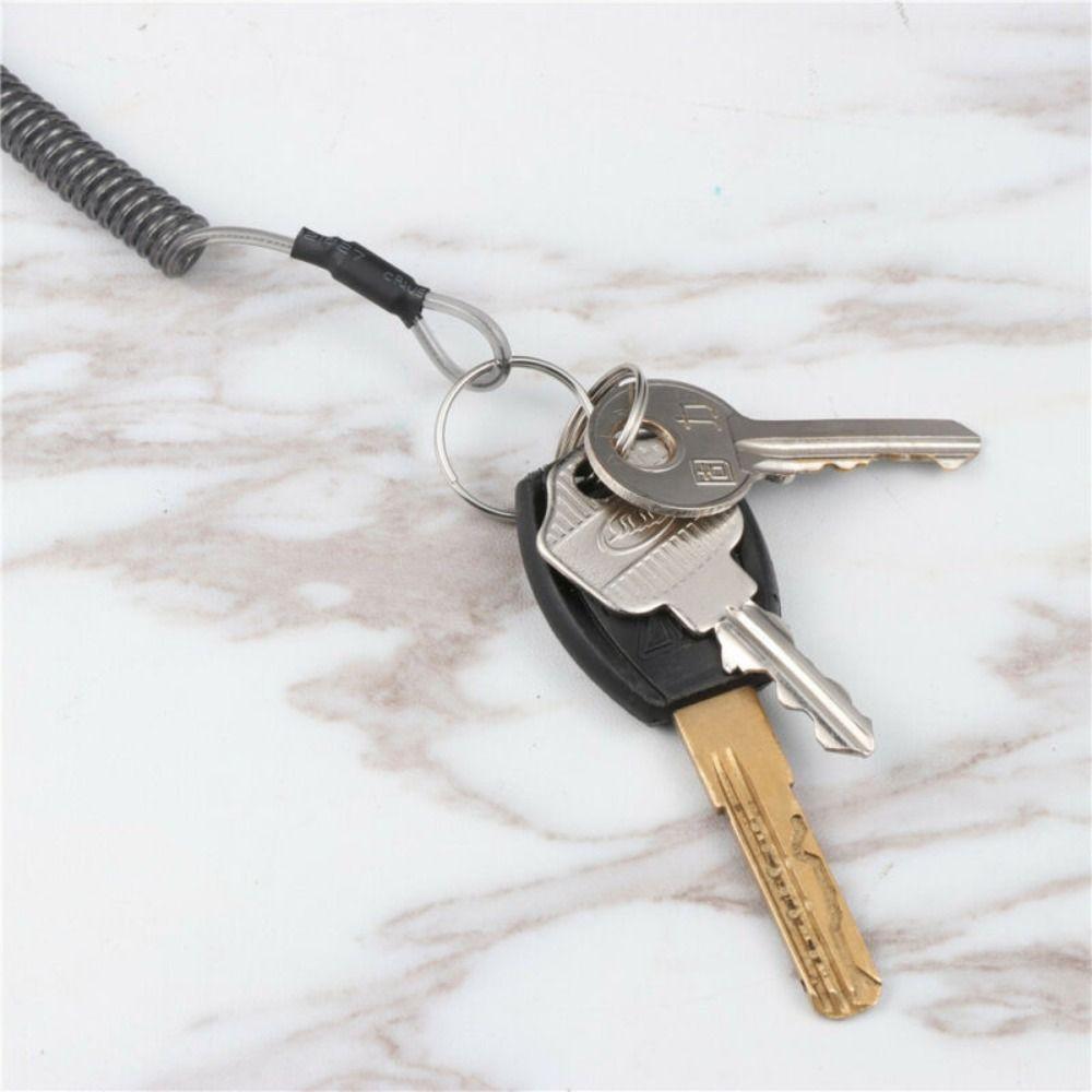 Keyring Key Chain Stretch Fishing Tools Spiral Coiled Lanyard Safety Rope Spring Elastic Rope