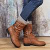 Women Mid-Calf Boots Autumn Winter Female Casual Shoes Flat Fashion Platform Round Toe Zip Solid Plus Size 35-43