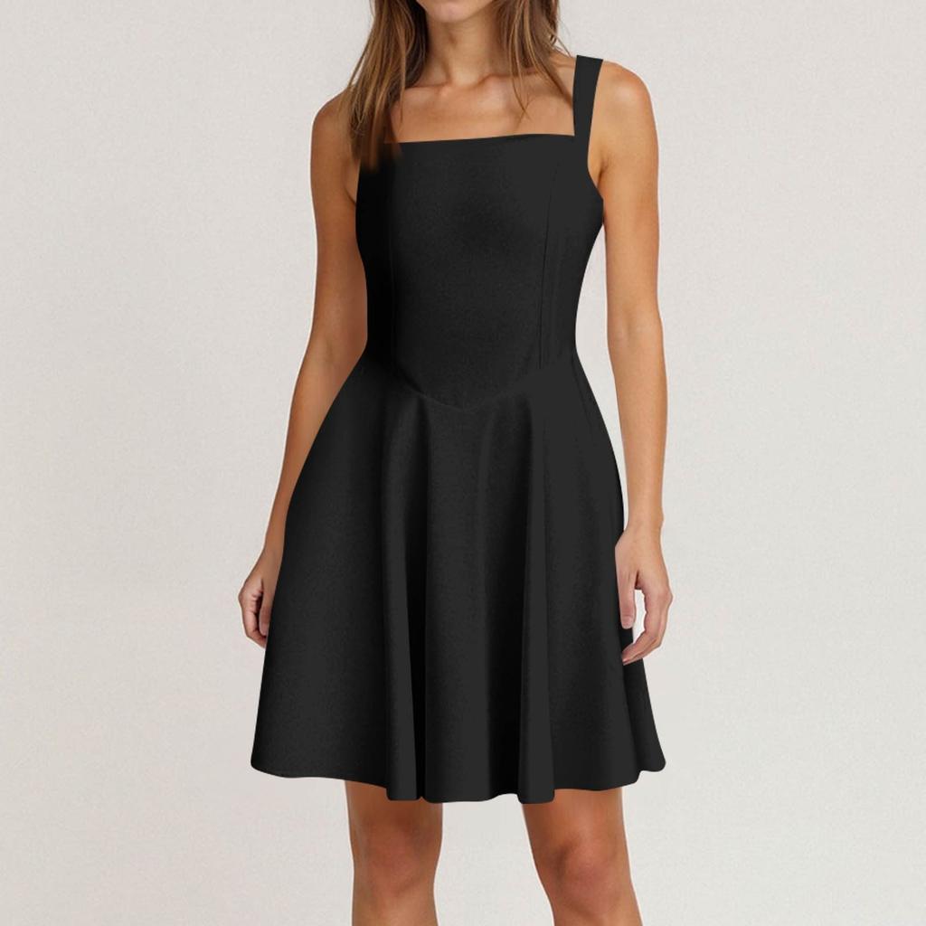 Women's Spring Summer Casual Square Neck Solid Colour Dress Sleeveless Dresses