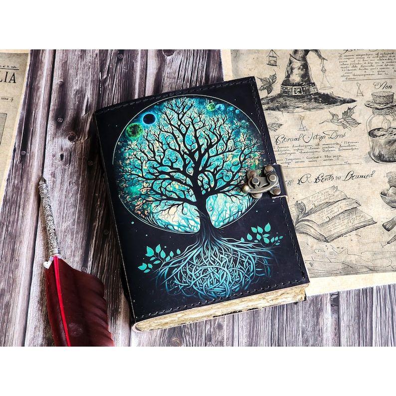 Журнал из кожи Древо жизни - Блокноты из натуральной кожи для женщин - Красивый журнал Для зарисовок Книга для путешествий Пустая книга для заклинаний