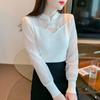 Fashion Hollow-out Base Layer Women's Early Spring Stand Collar Button Lace Patchwork Slim Fit Inner Outer Wear Top