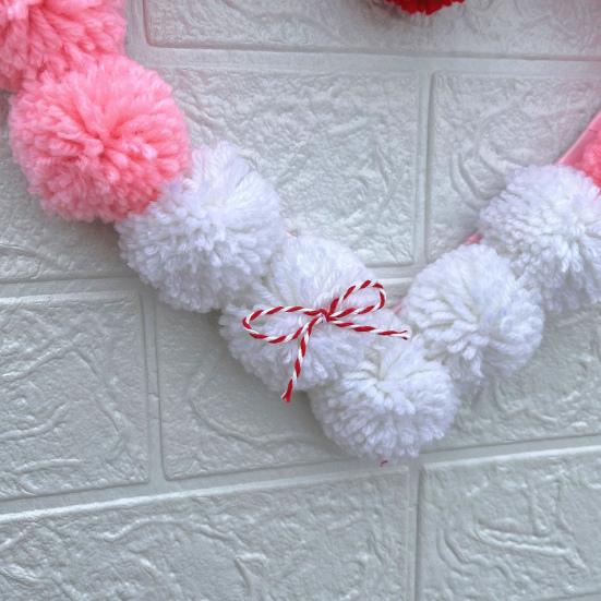 Венок ко Дню святого Валентина, плюшевое помпоновое сердечко, украшение для входной двери, романтическое пушистое любовное сердечко, украшение для свадебного домашнего декора