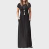 2024 Women's Short-Sleeve Solid Maxi Dress with Pockets