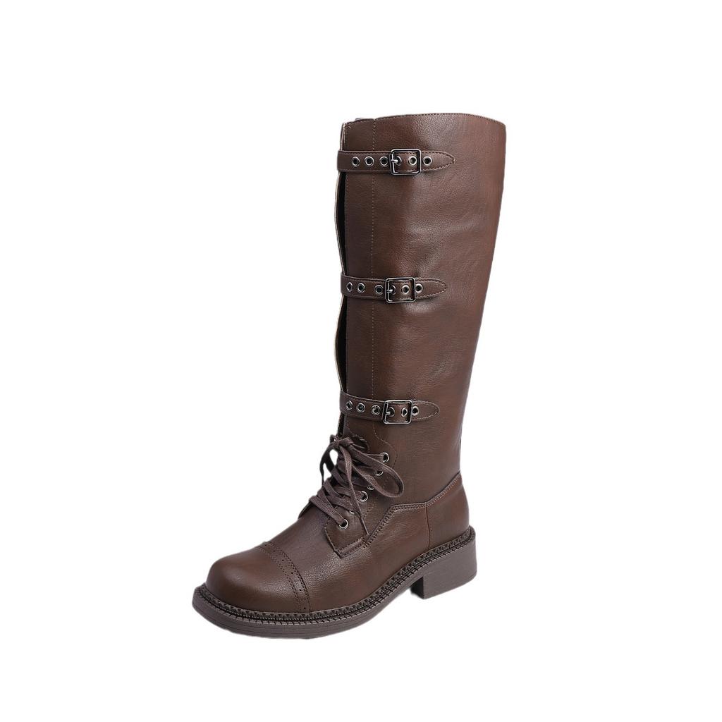 Виноградная мать зима новые длинные рыцарские сапоги женские трендовые на маленькой толстой подошве увеличивающие рост сапоги удобная мягкая подошва не устают ноги