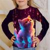 Children's T-Shirt Kawaii Full Sleeves T-Shirts for Girl Tiger Cat Cute Tees Clothes 2023 Autumn Kid Top O-Neck Outdoor Clothing