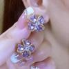 S925 Silver Needle Purple Zircon Flower Stud Earring for Ladys Girls Fashion Elegant Studs Women Earring Jewelry Gift