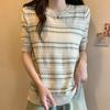 Women Sweaters Pullovers 2025 Summer Short Sleeve O-Neck Striped Black Knitted Sweater Women Tops Pullover JJ266