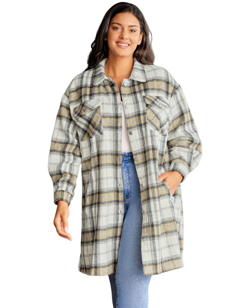 Azura Exchange Multicolor Plus Size Plaid Pocketed Side Slit Shacket